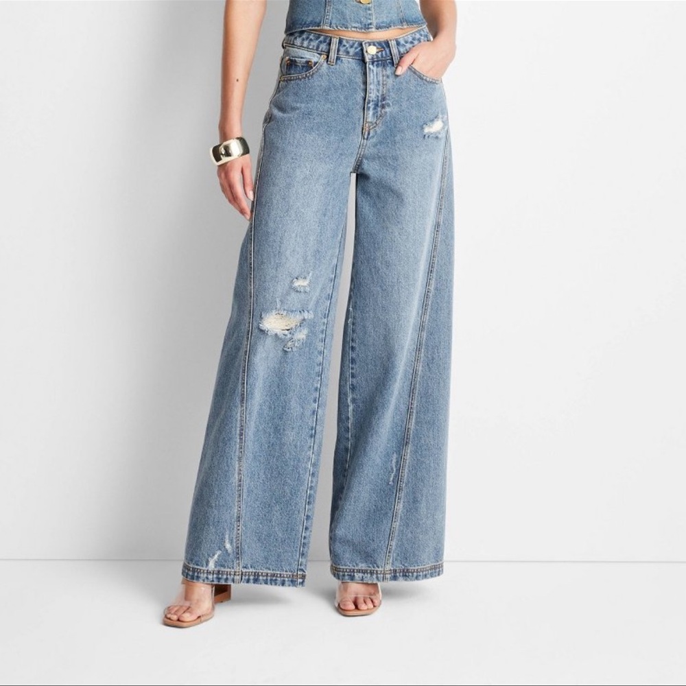 Jenee Naylor X Future Collective Women's Blue Wide-Leg Jeans